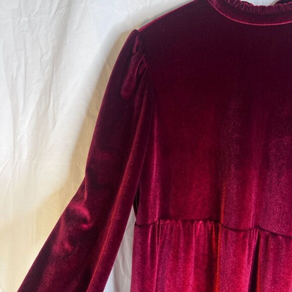 Ophelia Roe Red Velvet Velour Long Sleeve Aline Tiered Ruffle Dress Size Small - Picture 11 of 13